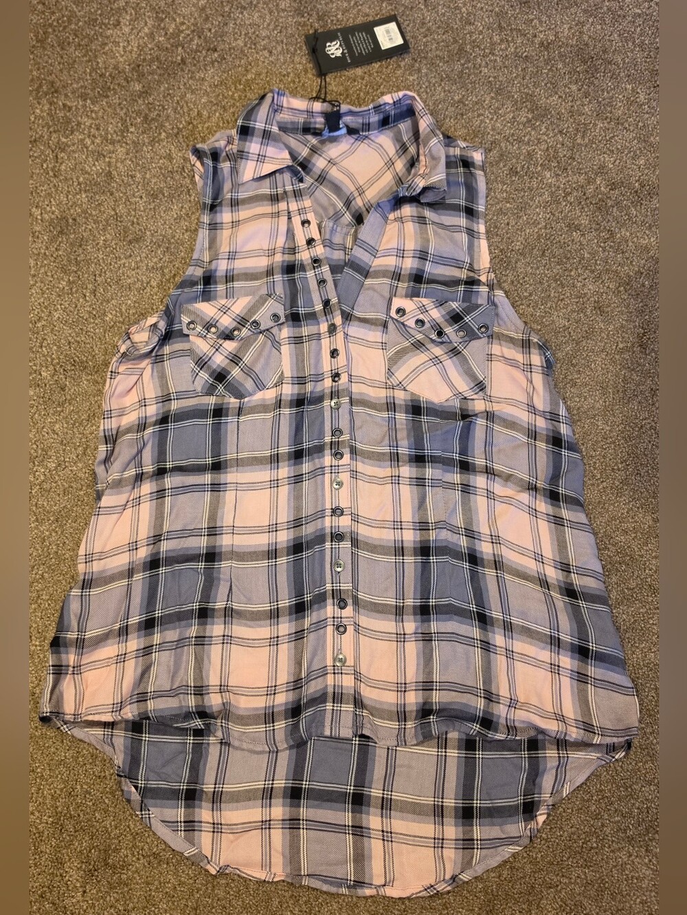 Rock & Republic Pink and Gray Plaid Sleeveless Tunic